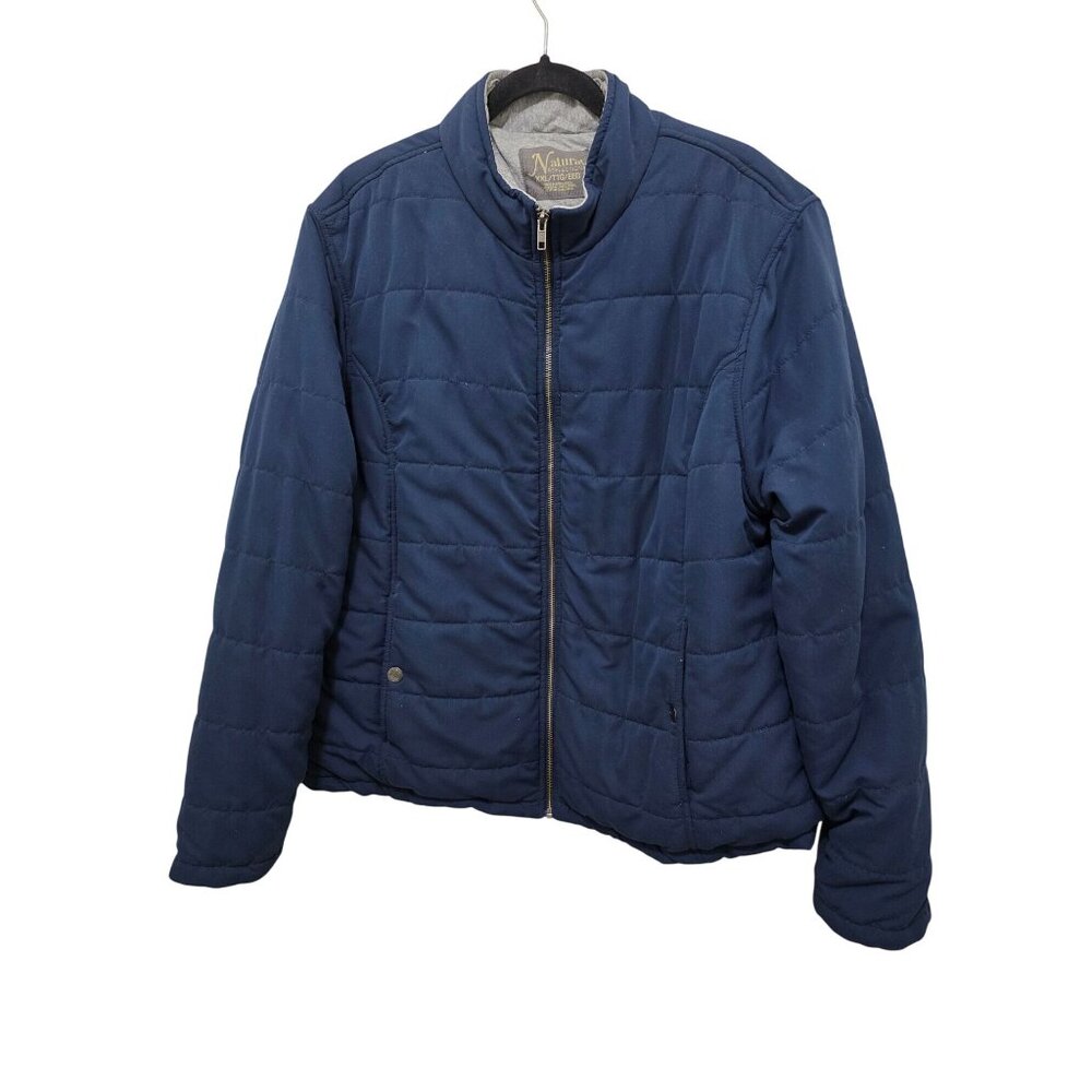 Natural Unisex XXL Quilted Navy‎ Full-Zip Jacket With Snap Pockets & Gray Lining